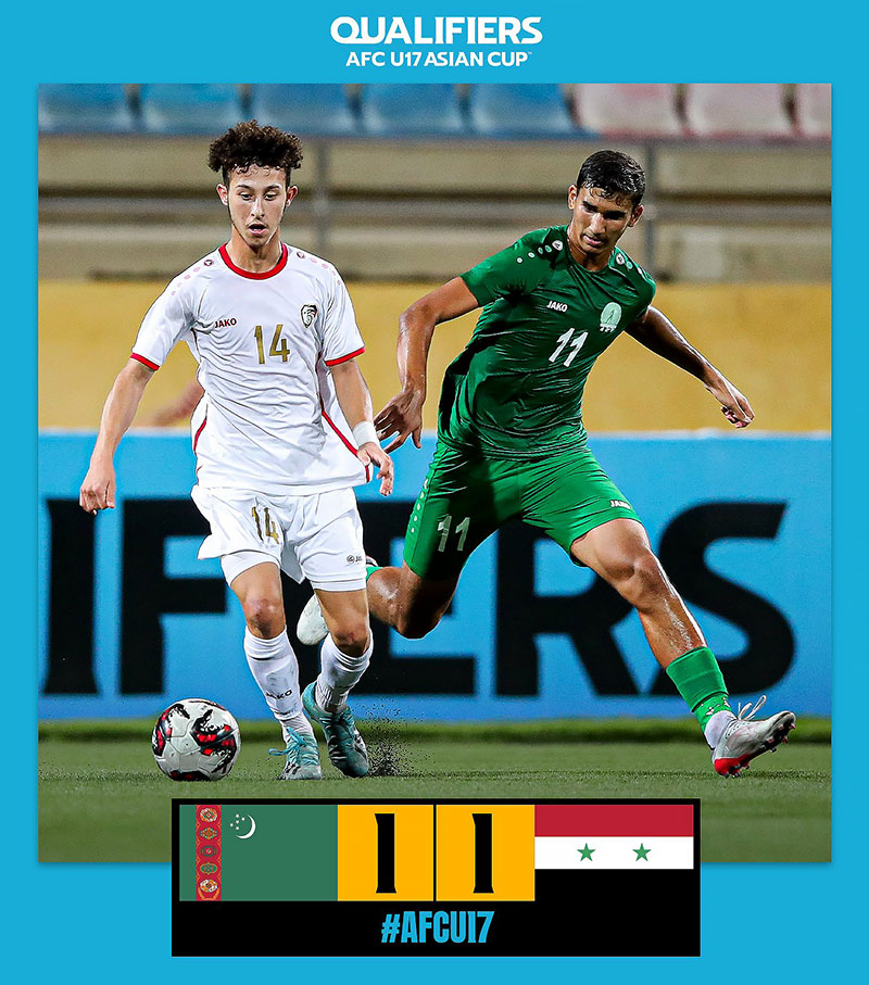 Türkmenistanyň ýaşlar (U-17) topary Siriýa bilen deňme-deň oýnap, Aziýa Kubogy-2023 üçin saýlama ýaryşda öňdeligi elde saklady