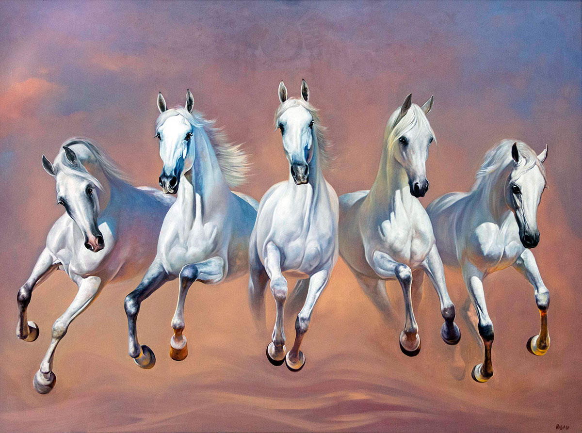 The exhibition for Racehorse Day features more than a hundred paintings dedicated to Ahal-Teke horses