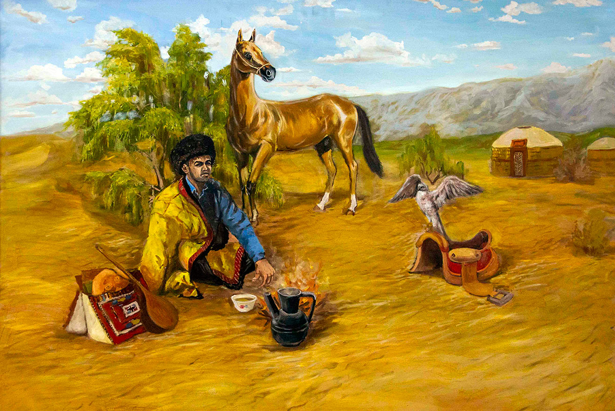The exhibition for Racehorse Day features more than a hundred paintings dedicated to Ahal-Teke horses