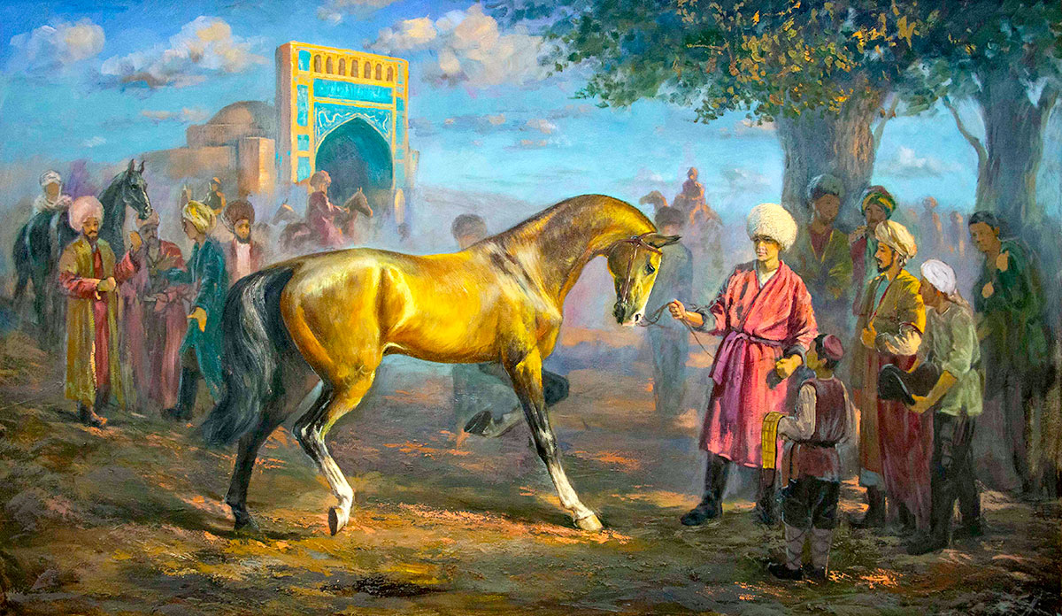The exhibition for Racehorse Day features more than a hundred paintings dedicated to Ahal-Teke horses
