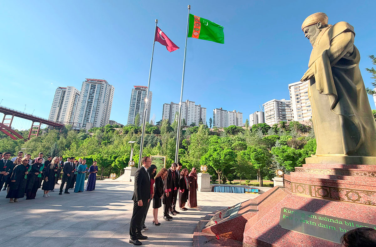 A Flower-Laying Ceremony at the Monument to Magtymguly Fragi Held in Ankara
