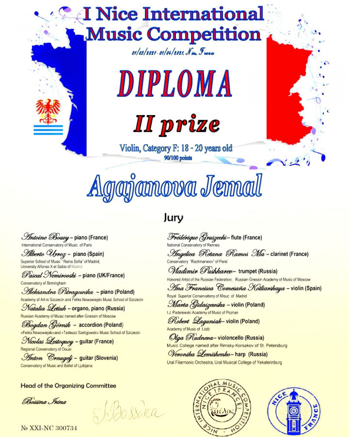 Türkmen skripkaçysy  Jemal Agajanowa  halkara bäsleşiginde baýrakly orna mynasyp boldy