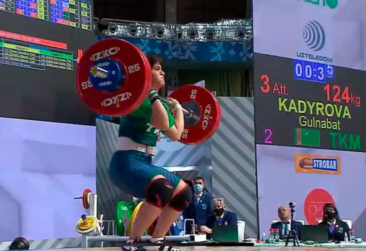 Gulnabat Kadyrova is a winner of three medals at Asian Weightlifting Championship