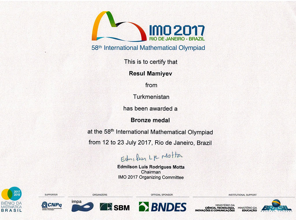 Türkmenistanly matematikleriň bürünç baýragy