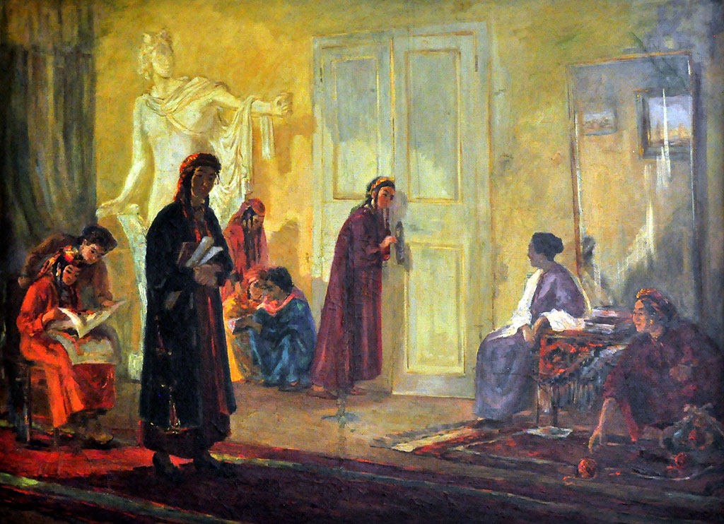 Mekdep  mowzugy türkmen nakgaşlarynyň döredijiliginde giňden beýan edilendir 