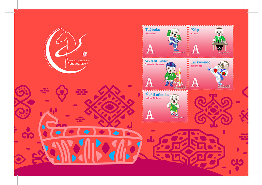 Collection of post stamps as keepsakes of the Ashgabat Asian Games