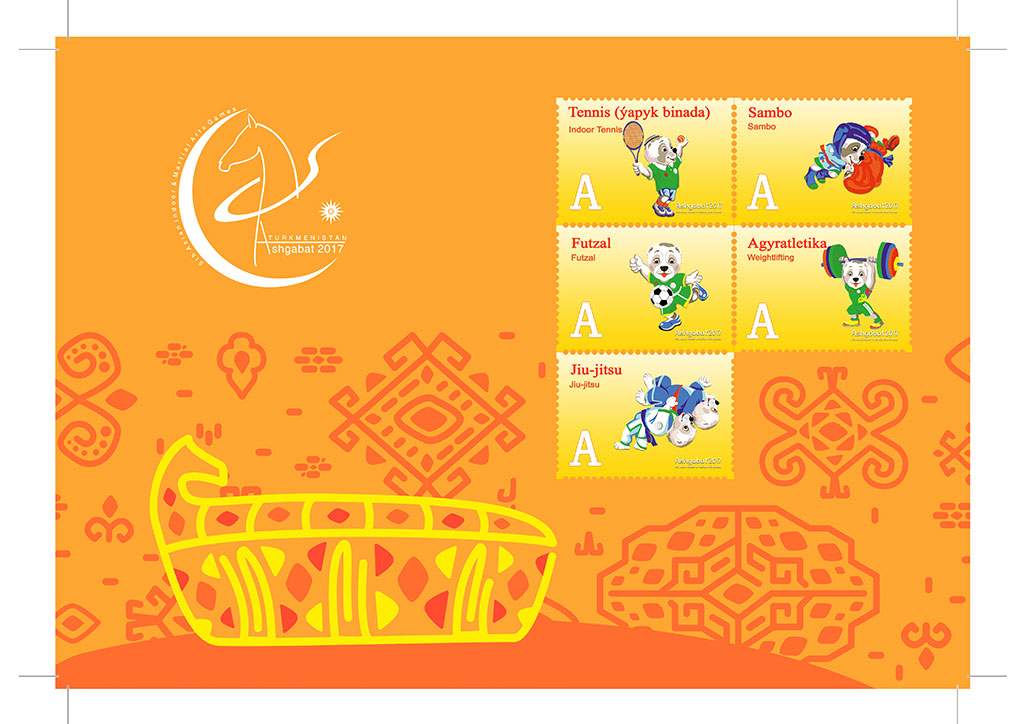 Collection of post stamps as keepsakes of the Ashgabat Asian Games
