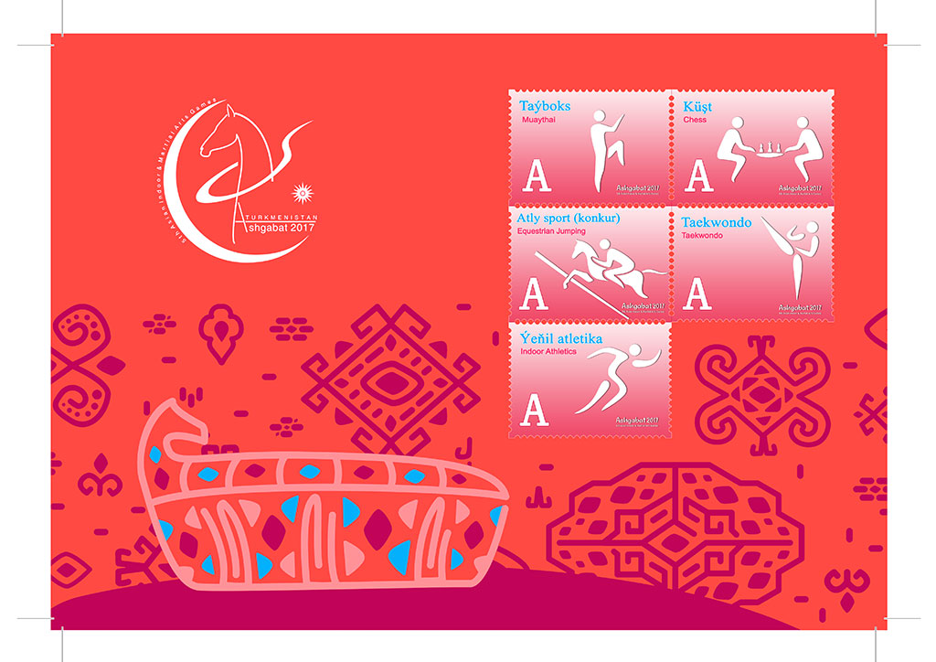 Collection of post stamps as keepsakes of the Ashgabat Asian Games