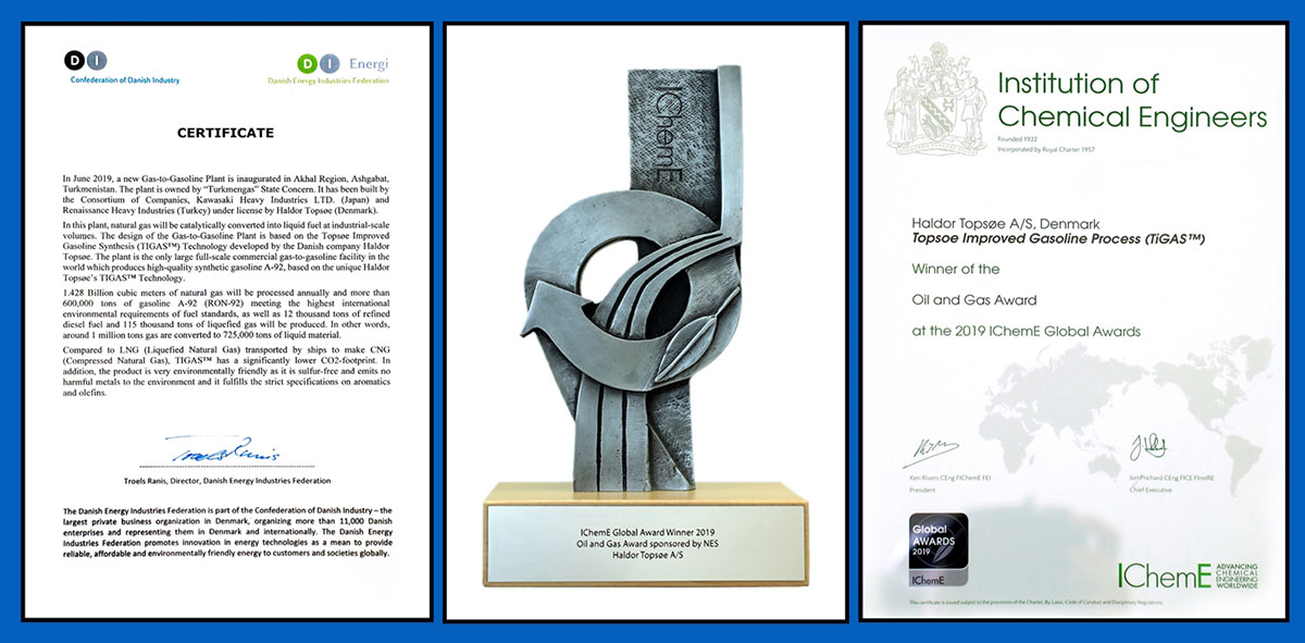 Certificates of the first plant for production of gasoline from natural gas: Innovativeness and environmental friendliness 