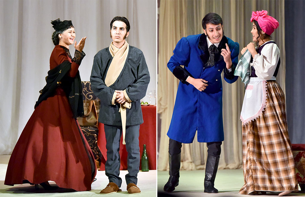 Medeniýet institutynyň talyplary Talyplar teatrynda Gogolyň pýesasynyň gahrymanlarynyň keşbini döretdiler